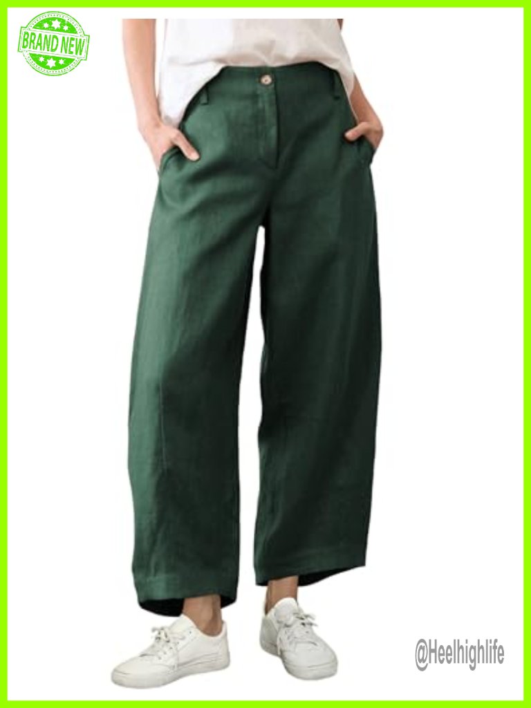 Linen Blend Wide Leg Palazzo Trousers With Pockets Casual Summer Pants